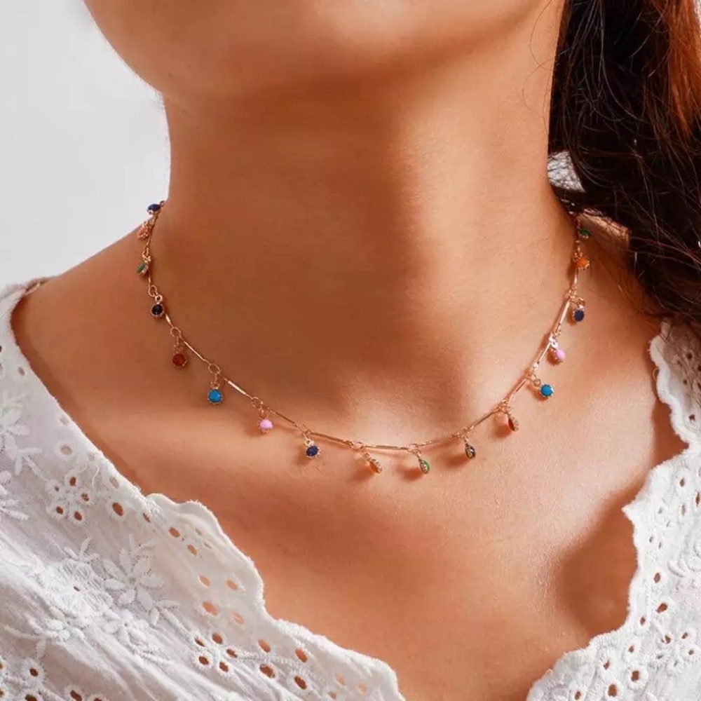 Colorful Sun Beads Gold Choker Rainbow Necklace - Picture 3 of 9